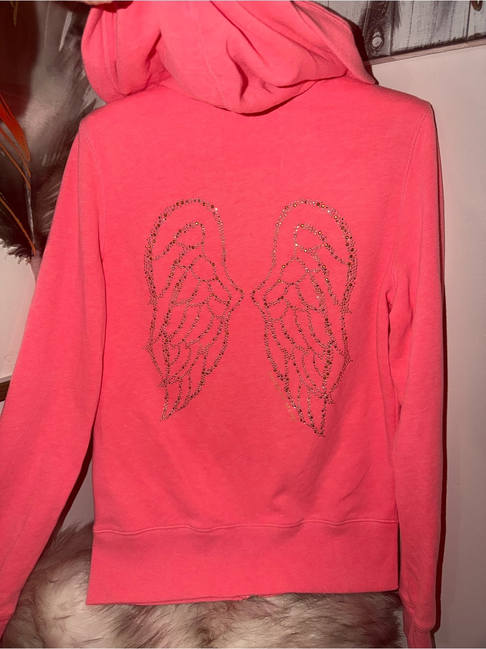Victoria’s Secrets  Rhinestone Angel Wing Hoodie - Coral Pink